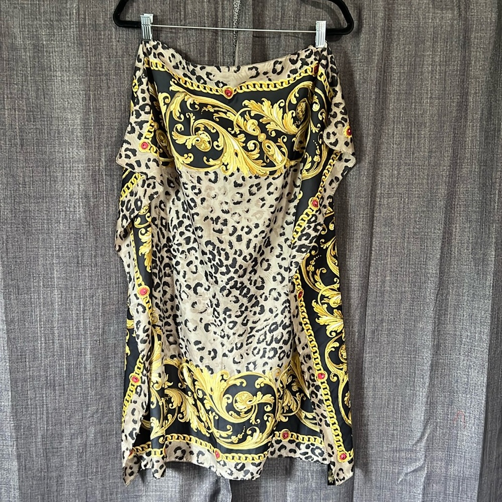 Liz Sinclair animal print chain and filagree square scarf